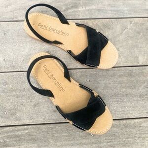 Petit Barcelona Cross over Flat Avarcas | Black Suede NWOT
